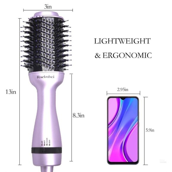 3-In-1 Hair Dryer Volumizer Brush Adjustable Temperature Speed Ionic Heat Purple - Picture 2 of 8